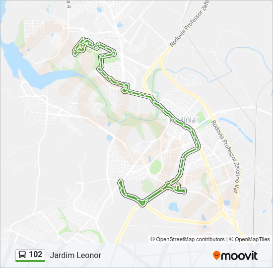 Mapa da linha 102 de ônibus