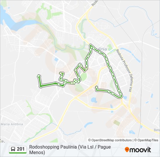 Mapa da linha 201 de ônibus