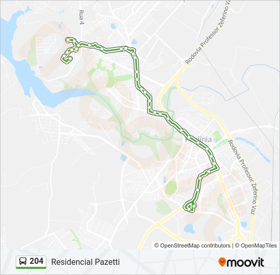 Mapa da linha 204 de ônibus