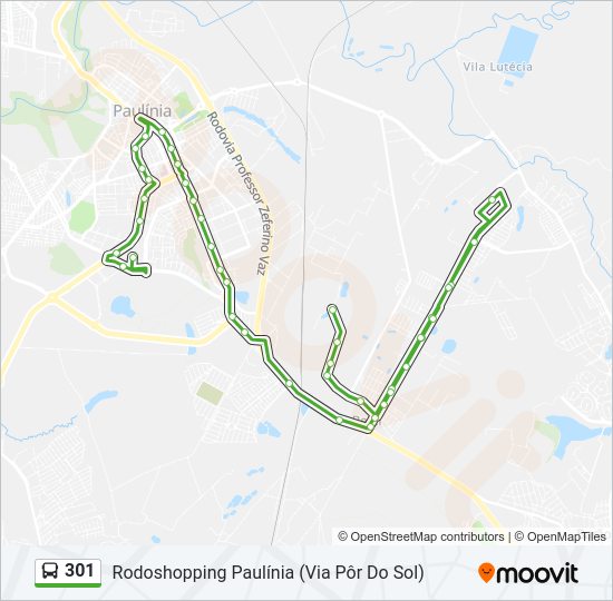 Mapa da linha 301 de ônibus