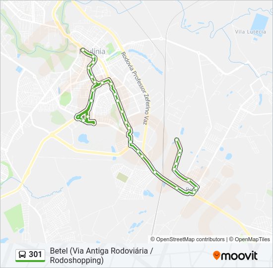 Mapa da linha 301 de ônibus