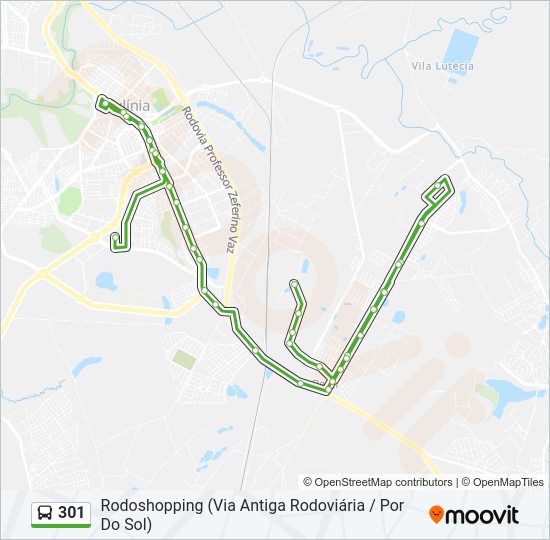 Mapa da linha 301 de ônibus