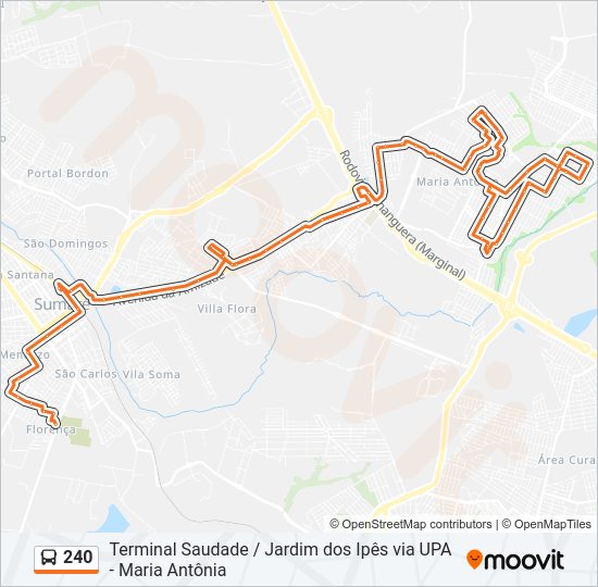 Mapa da linha 240 de ônibus