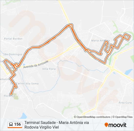 Mapa da linha 156 de ônibus