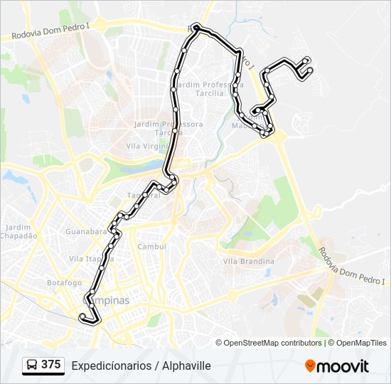 Mapa da linha 375 de ônibus