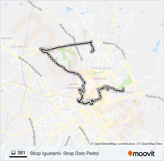 Mapa da linha 381 de ônibus
