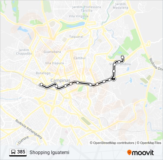 Mapa da linha 385 de ônibus