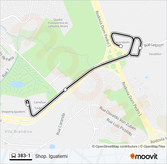 Mapa da linha 383-1 de ônibus