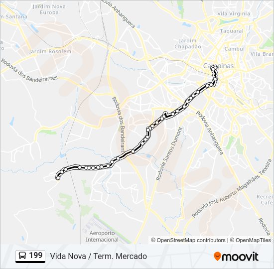 Mapa da linha 199 de ônibus