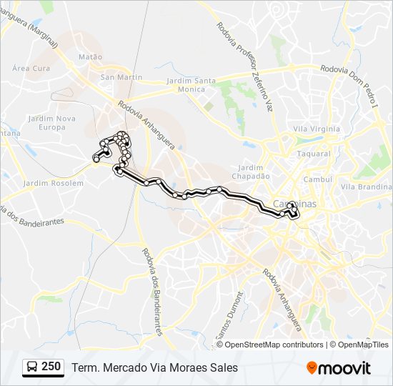 Mapa da linha 250 de ônibus