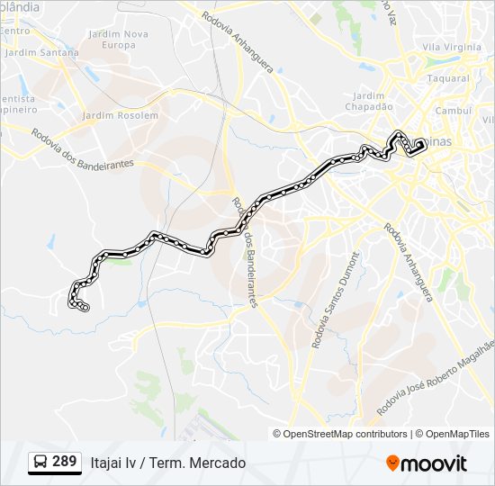 Mapa da linha 289 de ônibus