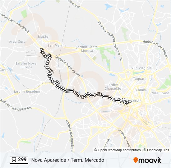 Mapa da linha 299 de ônibus