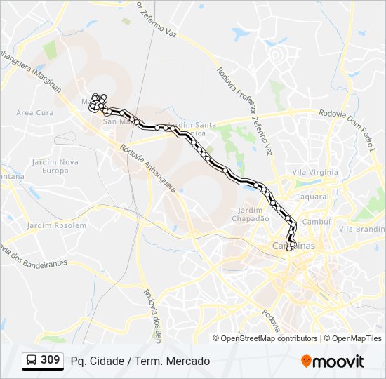 Mapa da linha 309 de ônibus