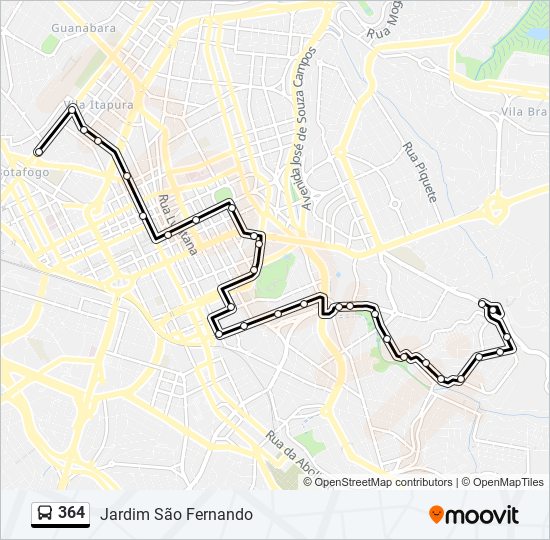 Mapa da linha 364 de ônibus