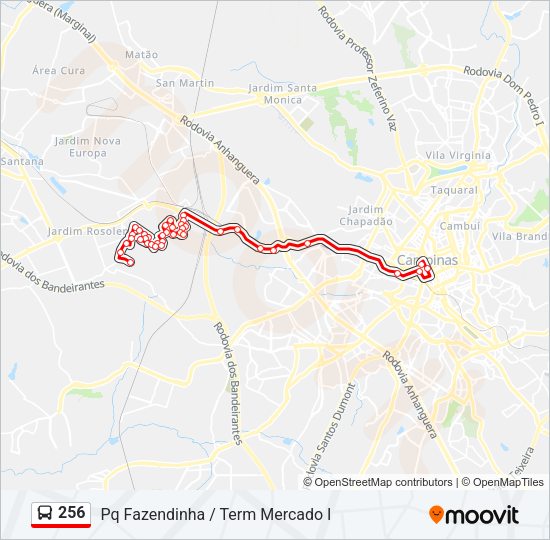Mapa da linha 256 de ônibus