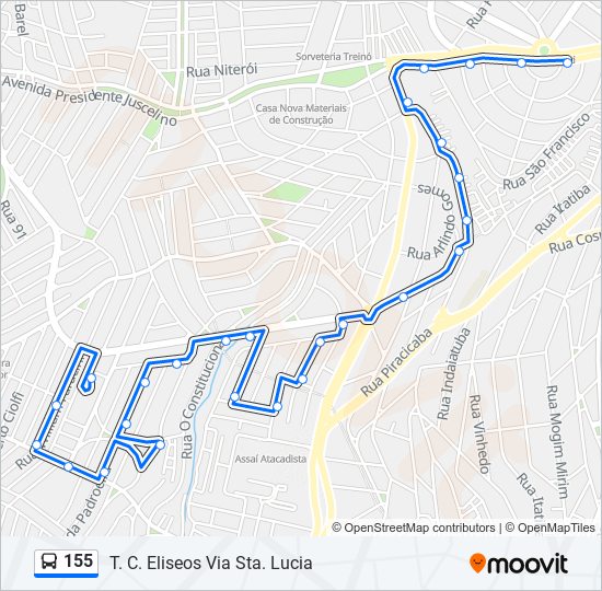 Mapa da linha 155 de ônibus