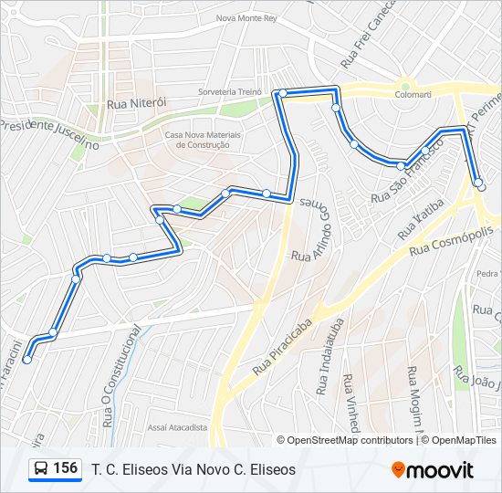 Mapa da linha 156 de ônibus