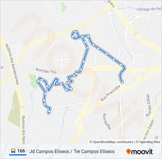 Mapa de 166 de autobús