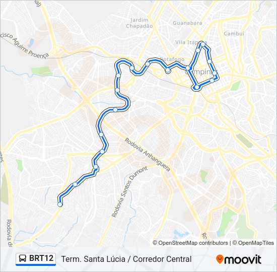 Mapa da linha BRT12 de ônibus