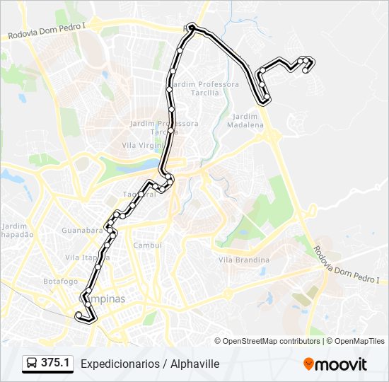 Mapa da linha 375.1 de ônibus