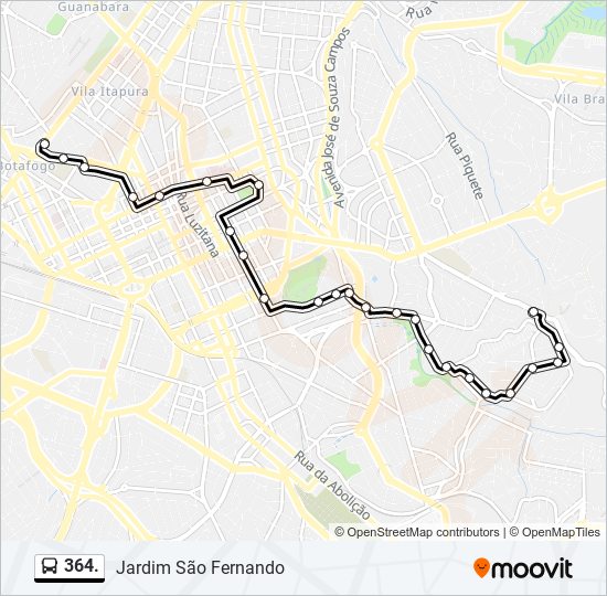 Mapa da linha 364. de ônibus