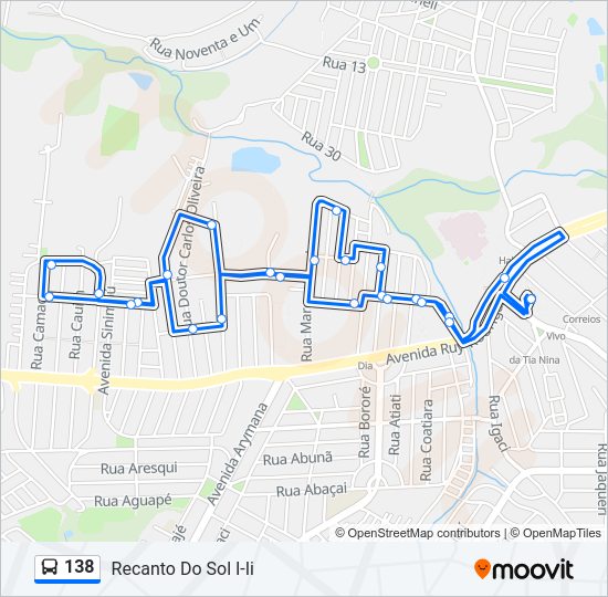 Mapa da linha 138 de ônibus