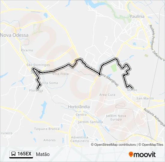 165EX Bus Line Map