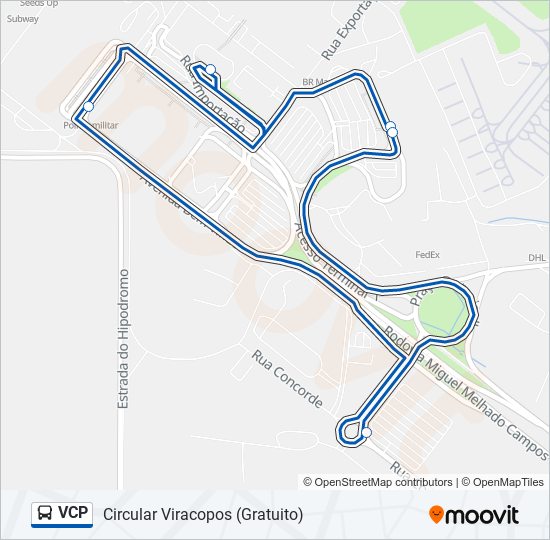 Mapa da linha VCP de ônibus