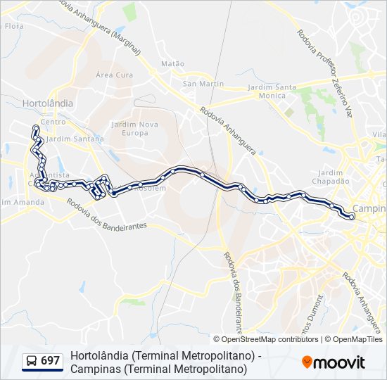 Mapa da linha 697 de ônibus