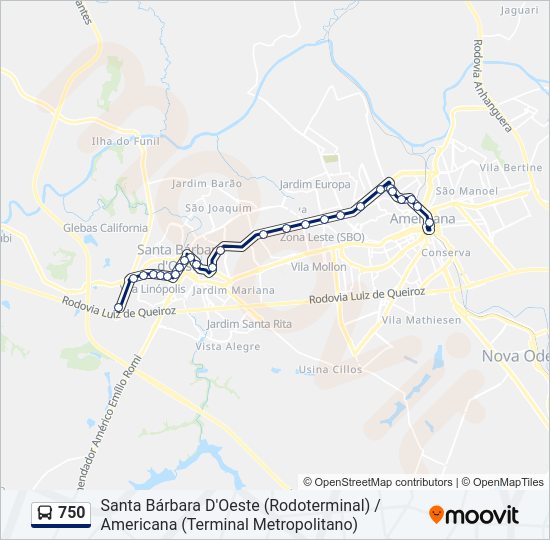 Mapa da linha 750 de 