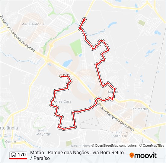 170 bus Line Map