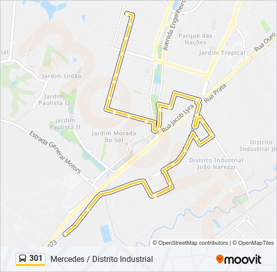 Mapa da linha 301 de ônibus