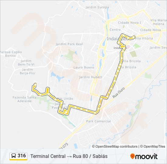 Mapa da linha 316 de ônibus