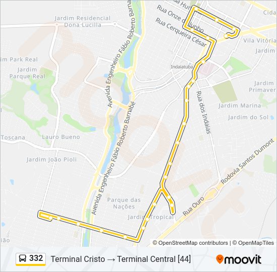 Mapa da linha 332 de ônibus