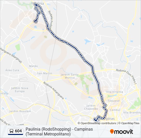 Mapa da linha 604 de ônibus