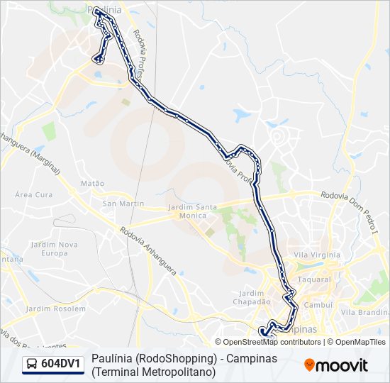 Mapa da linha 604DV1 de ônibus