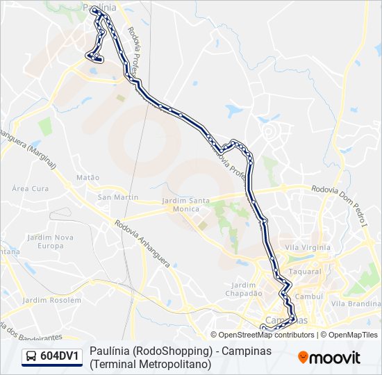 Mapa da linha 604DV1 de ônibus