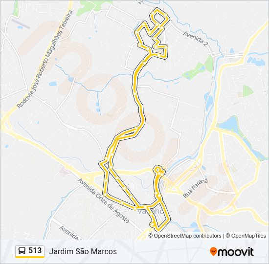 Mapa da linha 513 de ônibus