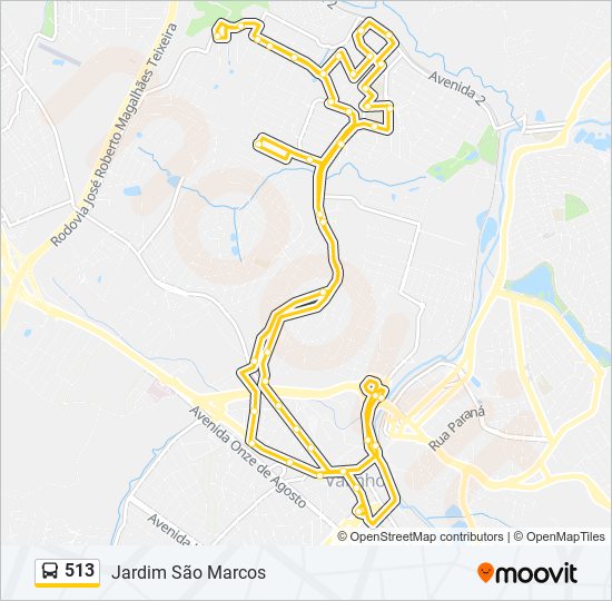 Rota da linha 513 horários, paradas e mapas Rodoviária Jardim São