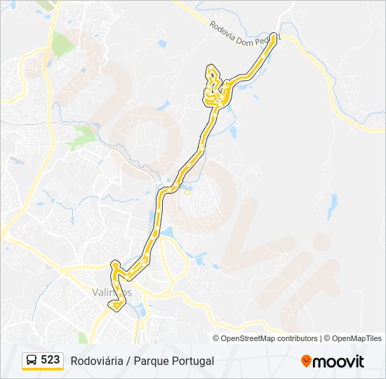 Mapa da linha 523 de ônibus