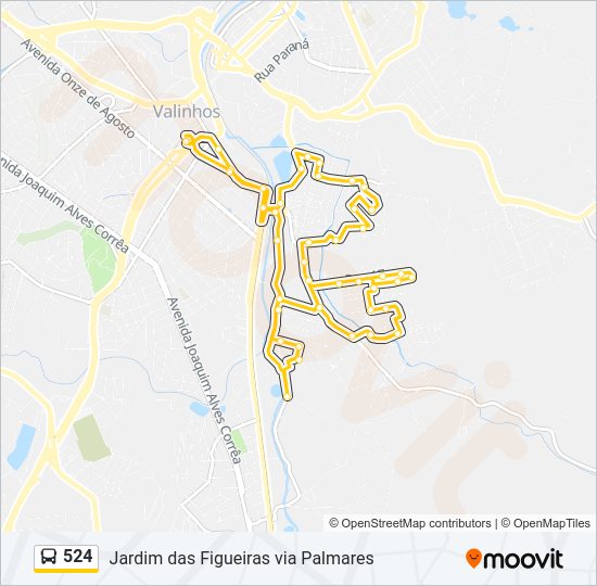 Mapa da linha 524 de ônibus