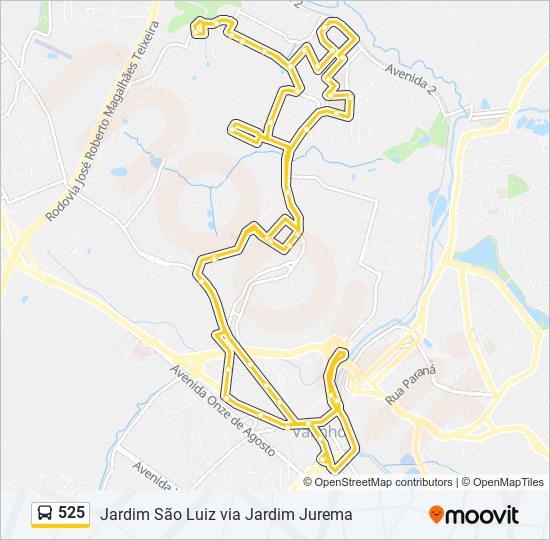 Mapa da linha 525 de ônibus