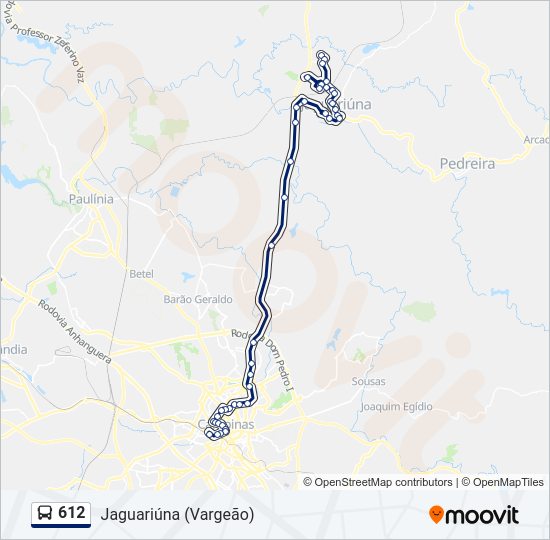 Mapa da linha 612 de ônibus