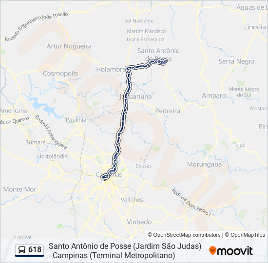 Mapa da linha 618 de ônibus