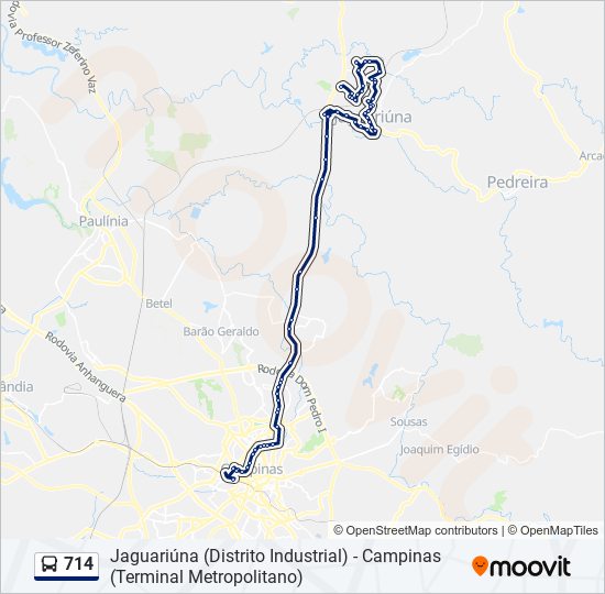 Mapa da linha 714 de ônibus