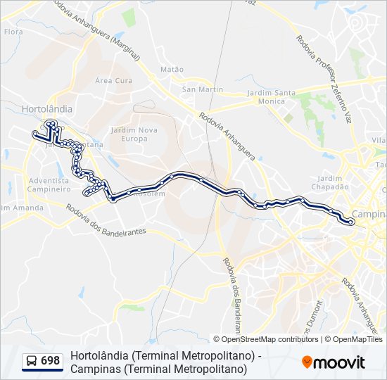 Mapa de 698 de autobús