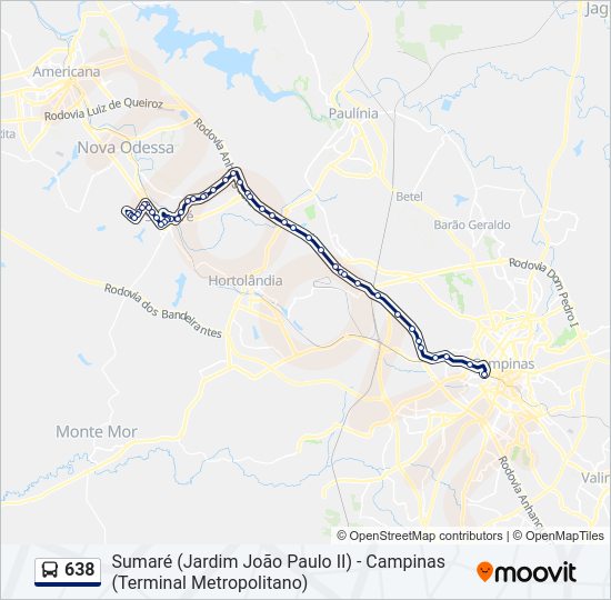 Mapa da linha 638 de ônibus