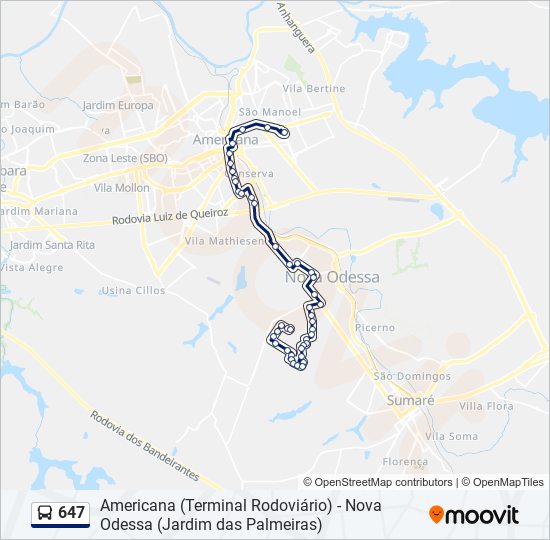 Mapa da linha 647 de ônibus