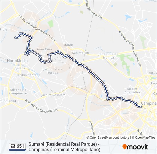 Mapa da linha 651 de ônibus