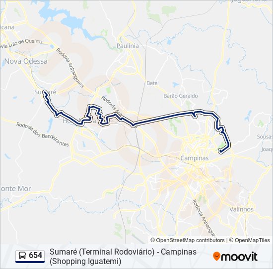 Mapa de 654 de autobús